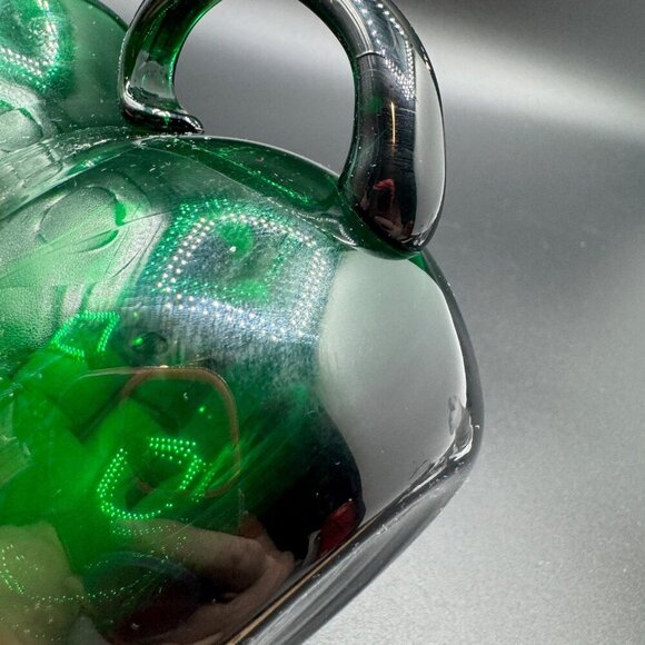Vintage Hand Blown Emerald Green Glass Applied Handle Creamer Mini Pitcher - Picture 6 of 11